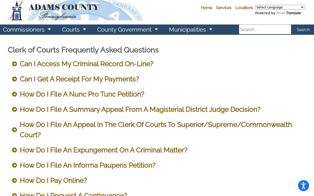 Adams County Clerk of Courts criminal record and appeal FAQ