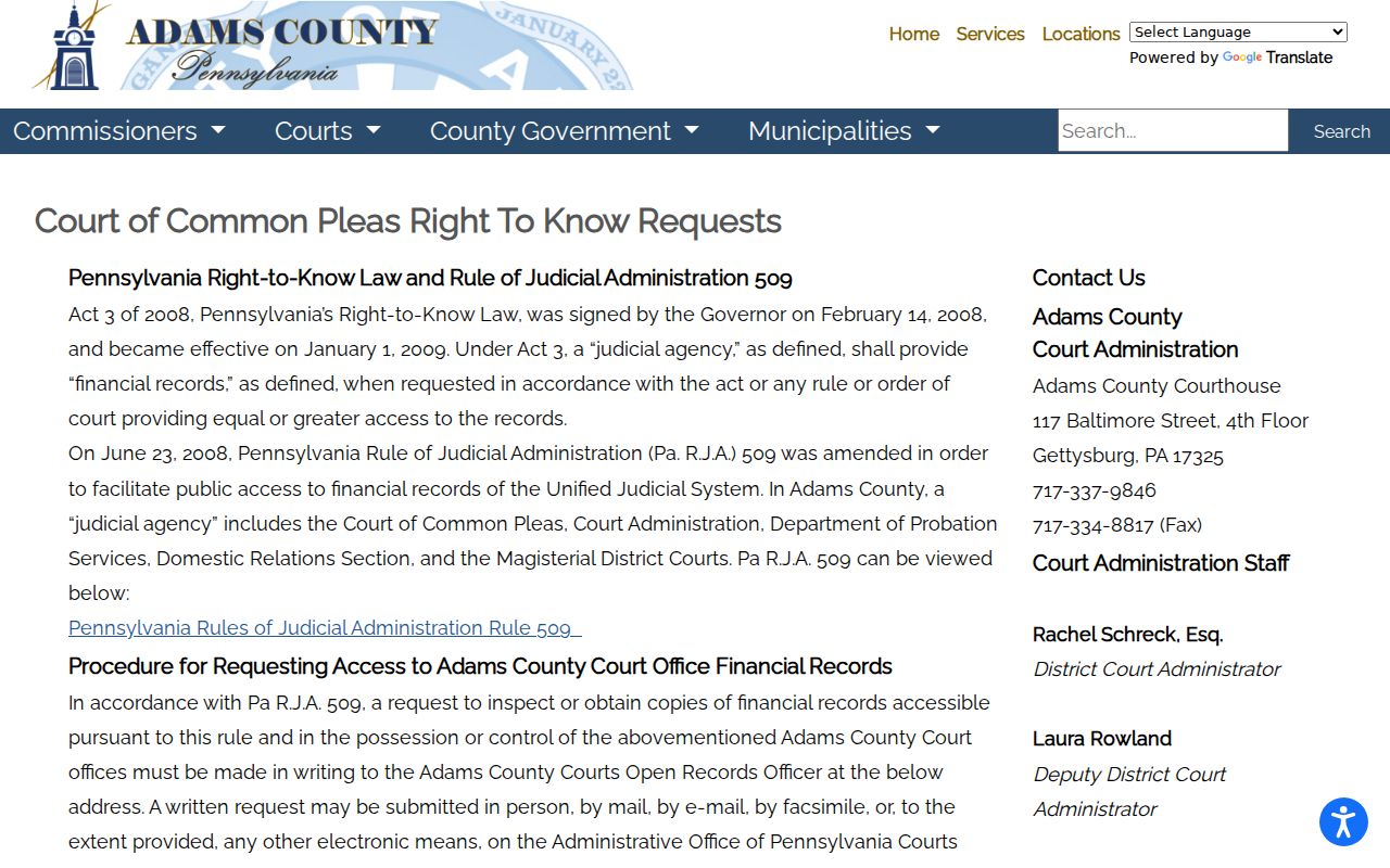 Adams County Courts Rule 509 request process