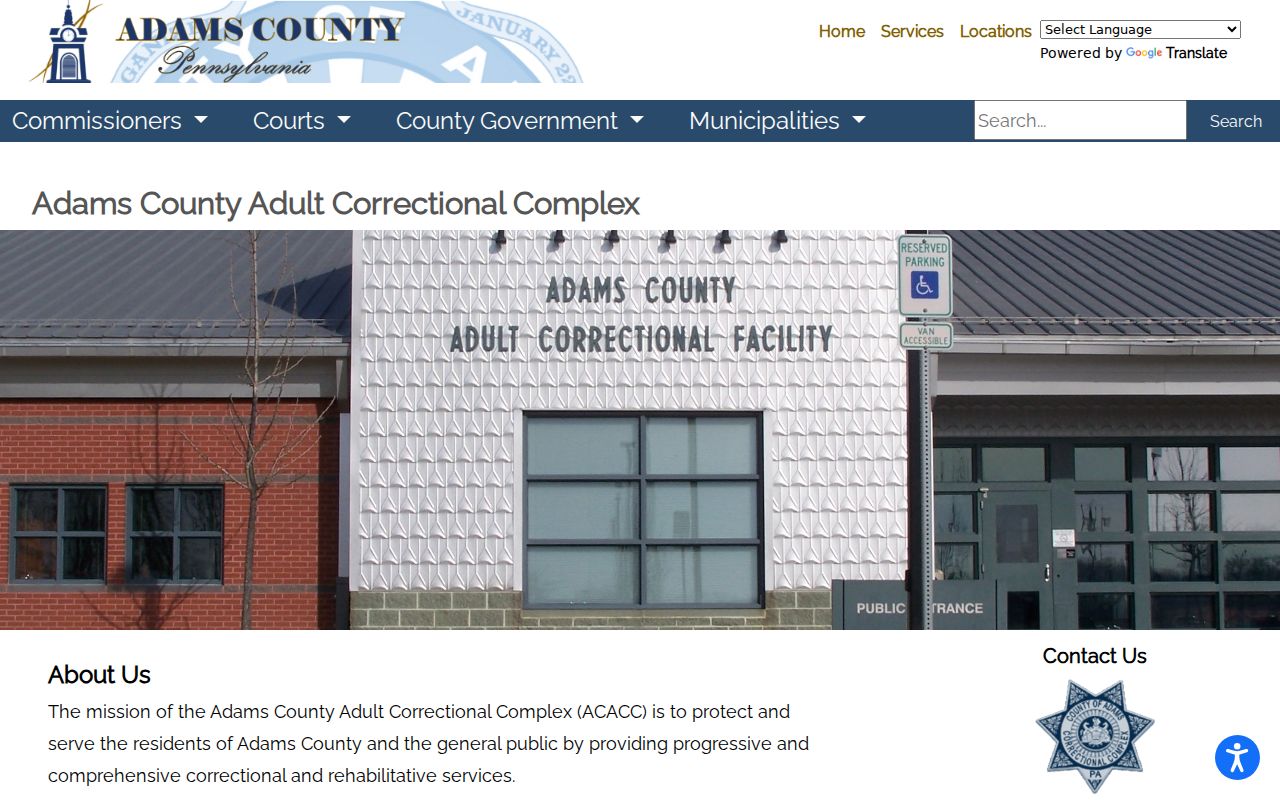 Adams County Adult Correctional Complex contact and visitation page
