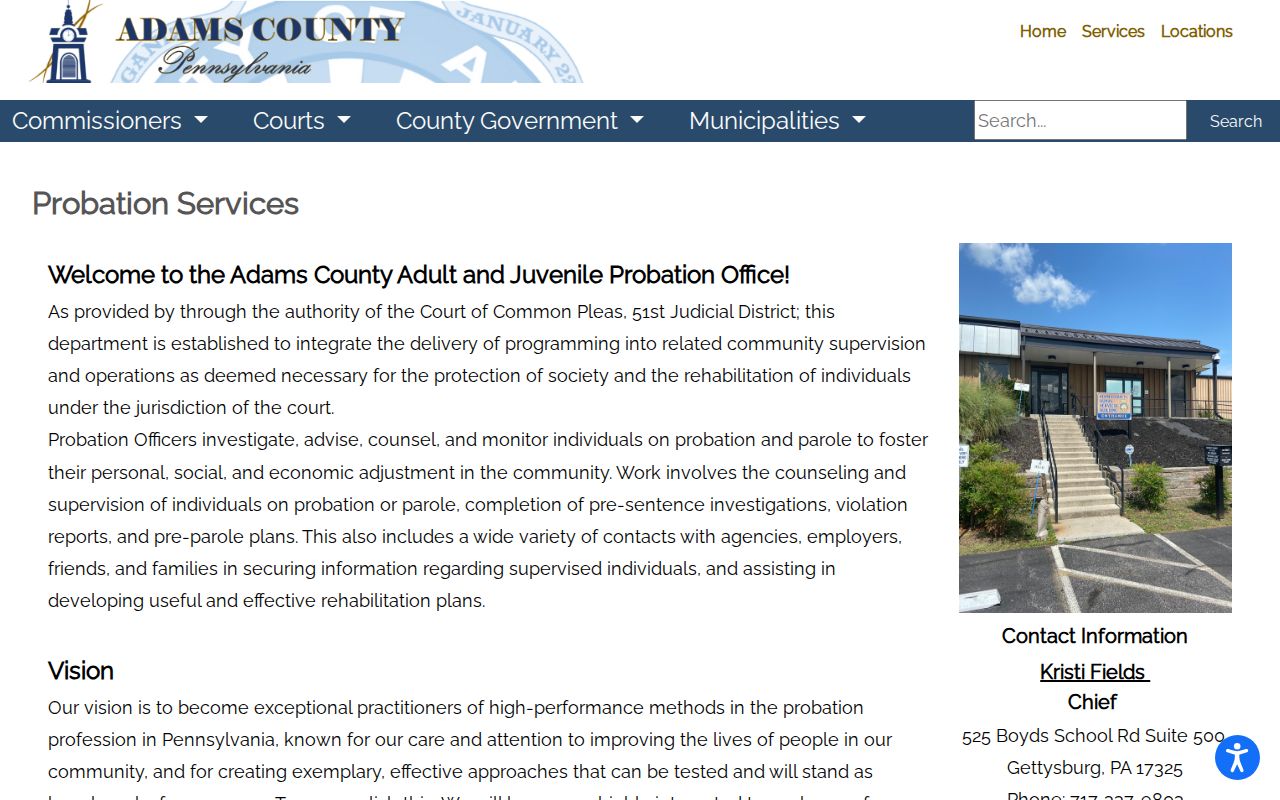 Adams County Adult and Juvenile Probation services page