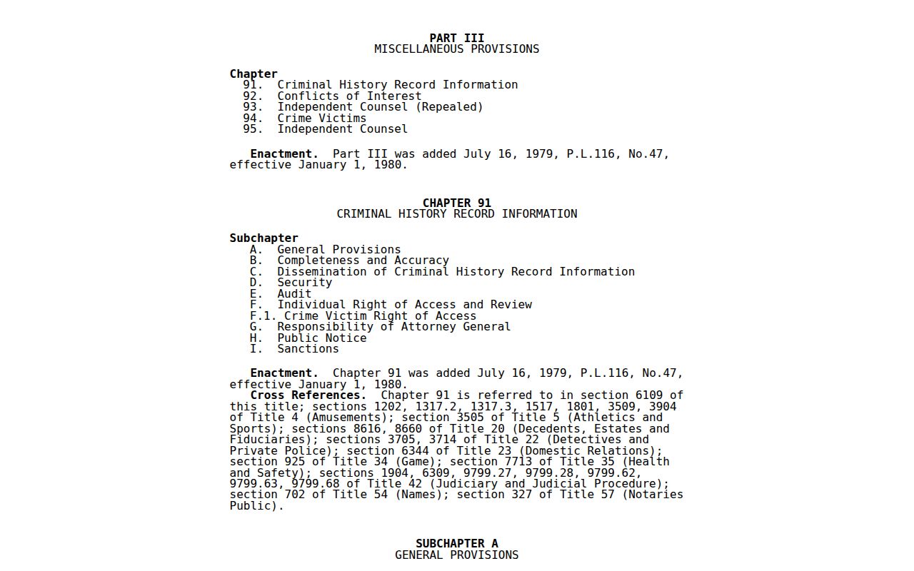 Pennsylvania Criminal History Record Information Act official text