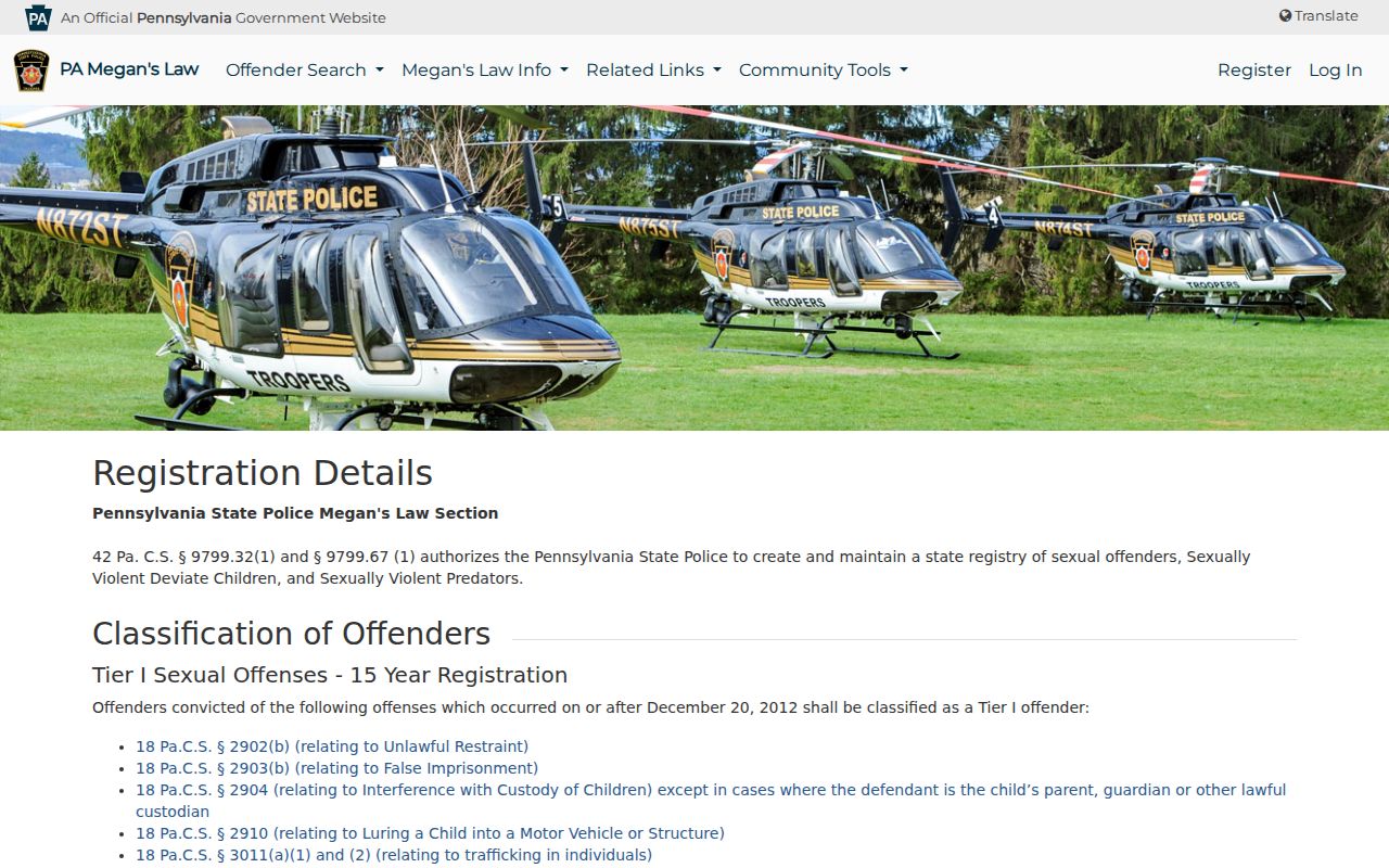Pennsylvania State Police registration tiers and duration guide