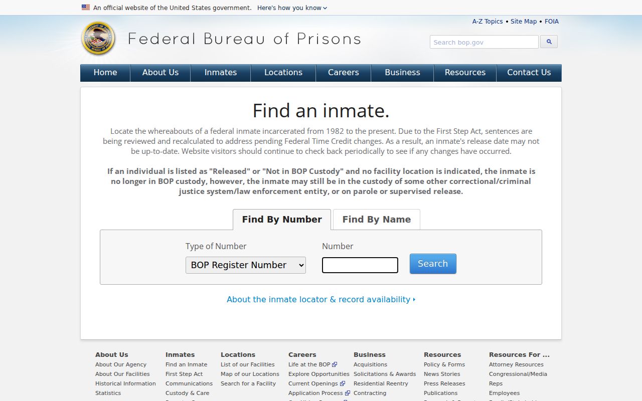 Federal Bureau of Prisons locator for Gettysburg federal criminal records