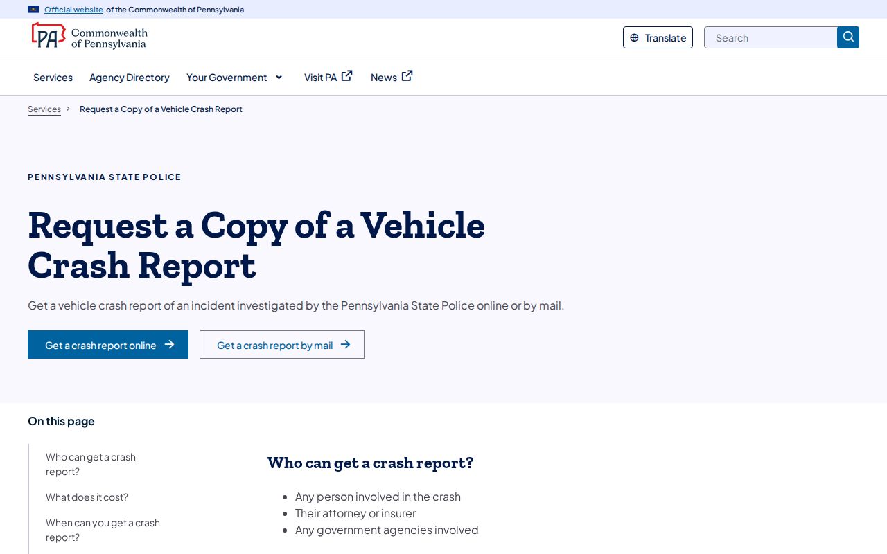 Pennsylvania State Police crash report search for Littlestown police records