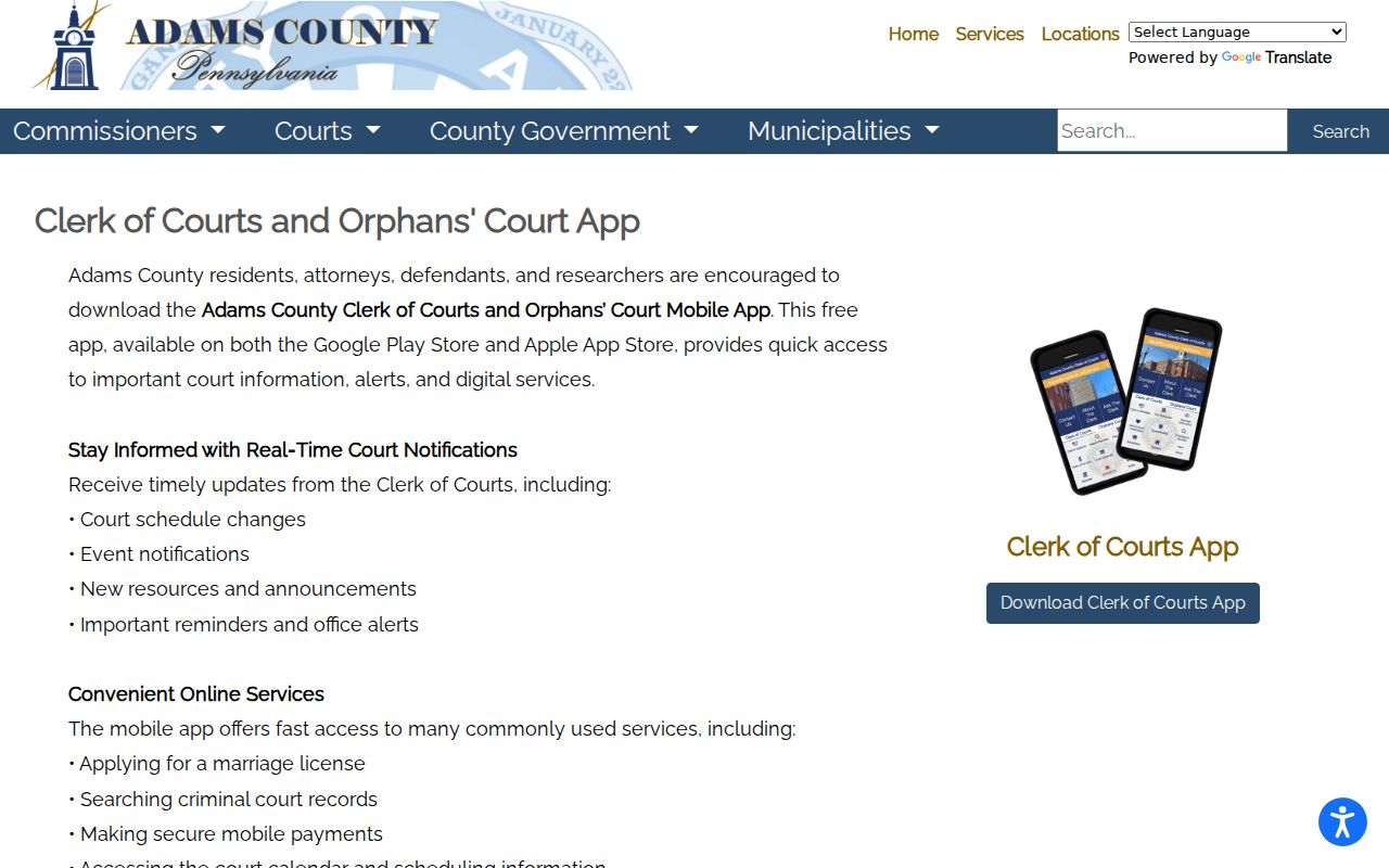 Adams County Clerk app for Carroll Valley criminal court records