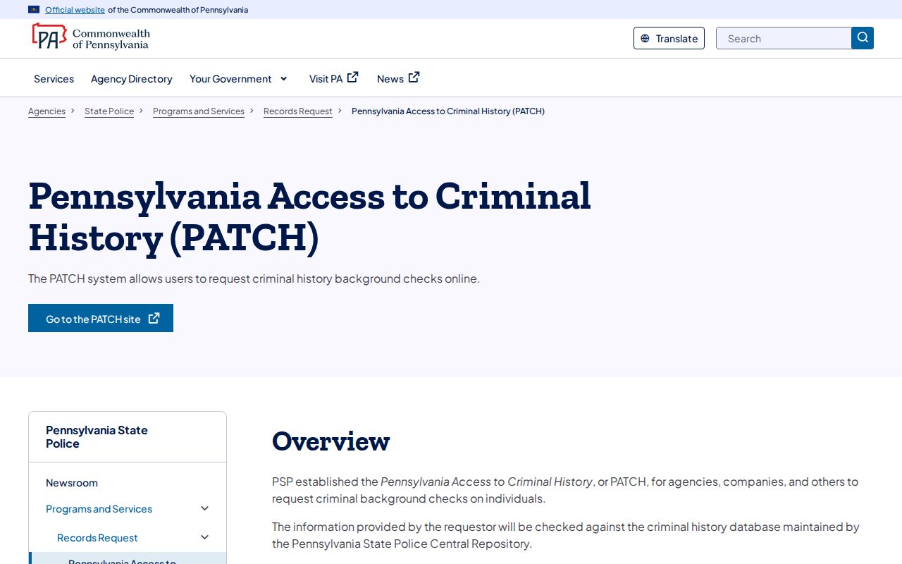 Adams County criminal record PATCH status information